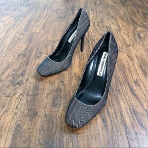 Karl Lagerfeld • Maki heels pumps herringbone velvet black square toe tweed